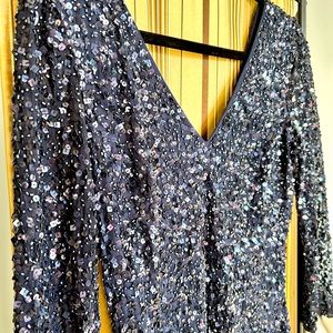 Sequin and beaded long sleeve dress.